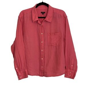 Talbots Womens Pink 100% Linen Button Down Shirt Long Sleeve Size L Pocket